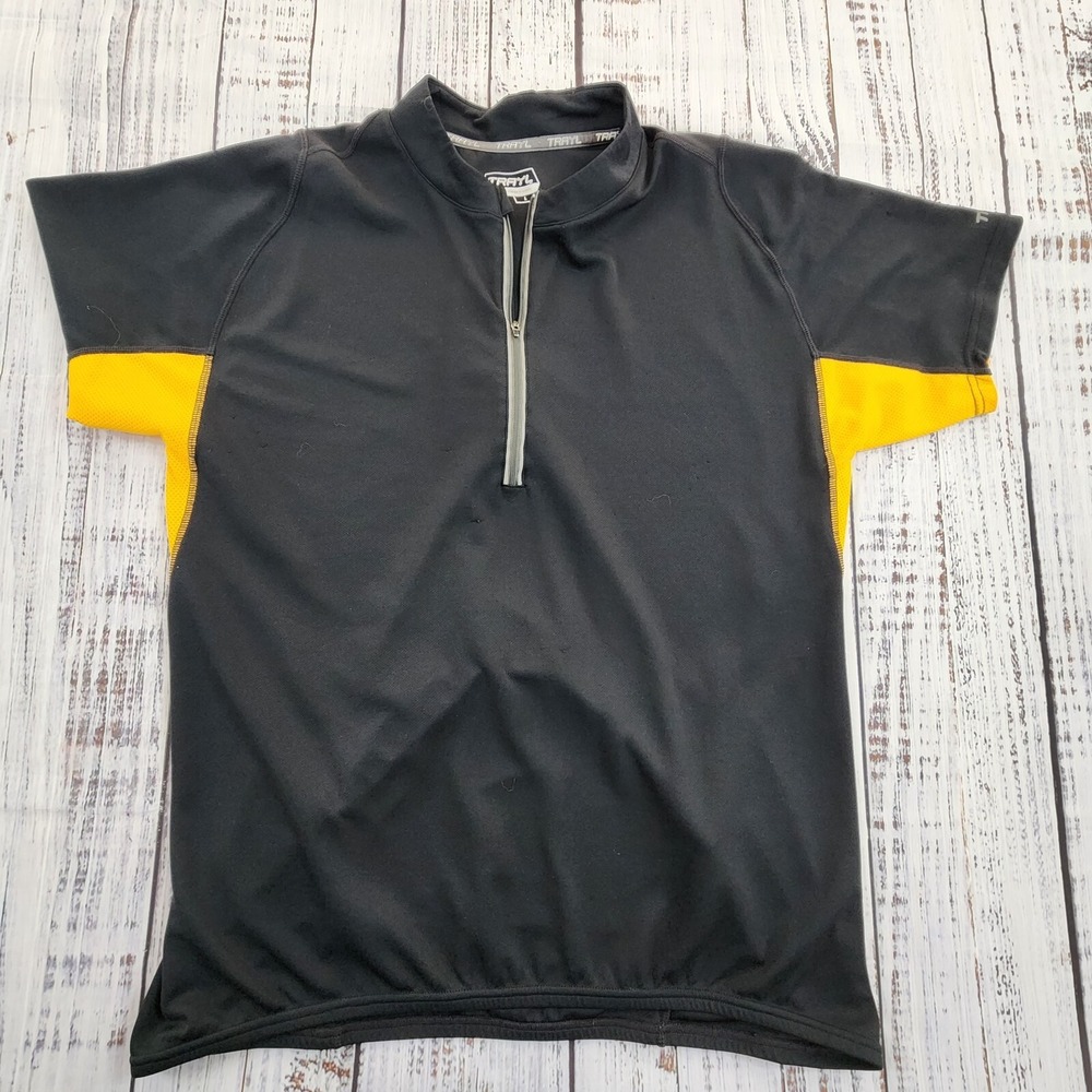 Trayl Cycling Black Orange Biking Jersey 1/2 Zip Men's L